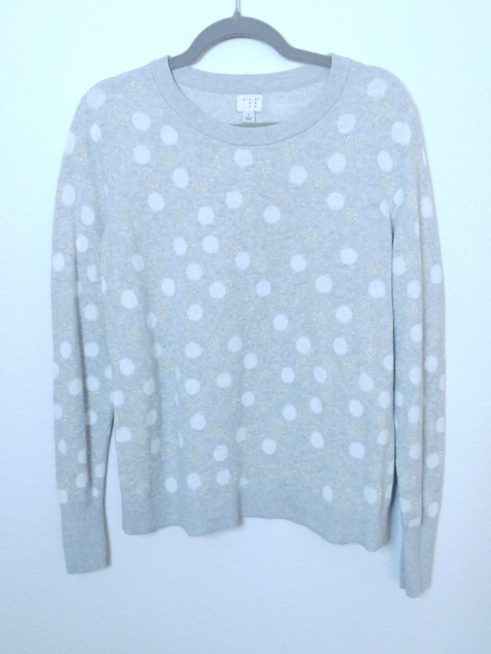 A New Day Gray and Metallic Polka Dot Sweater